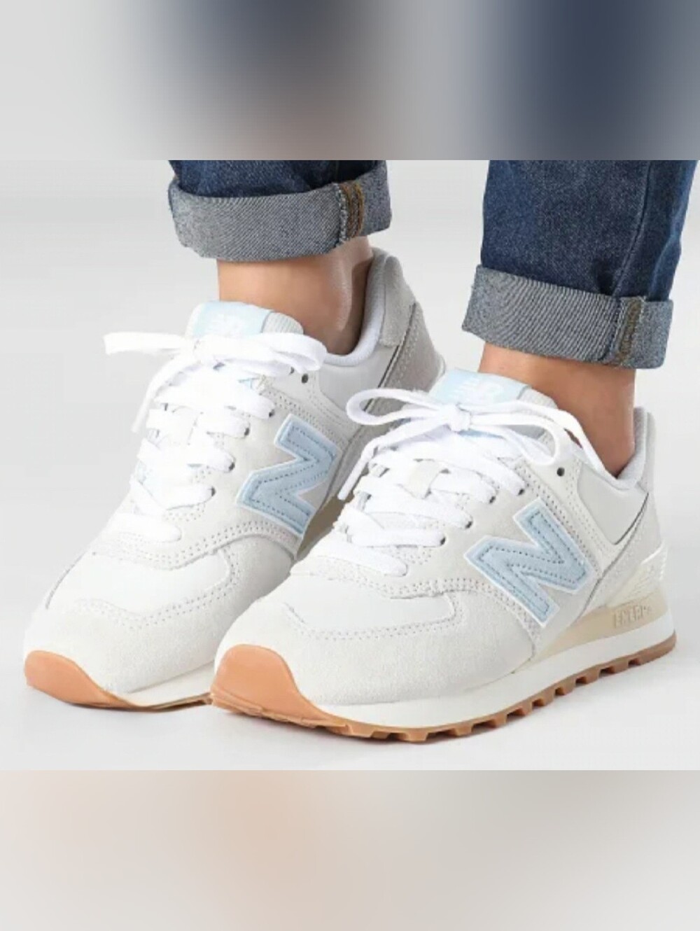 New 574 New Balance Women's Reflection Light Chrome Blue Size 8.5 Read